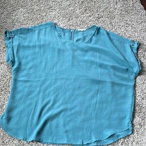 Maurices Blue Boxy Blouse with Cuffed Sleeves